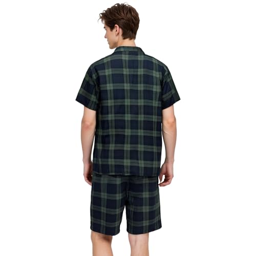 LANBAOSI Mens Pajamas Set Short Sleeve Button Down Shirts Shorts Plaid PJ Set Soft Lounge Set Sleepwear3