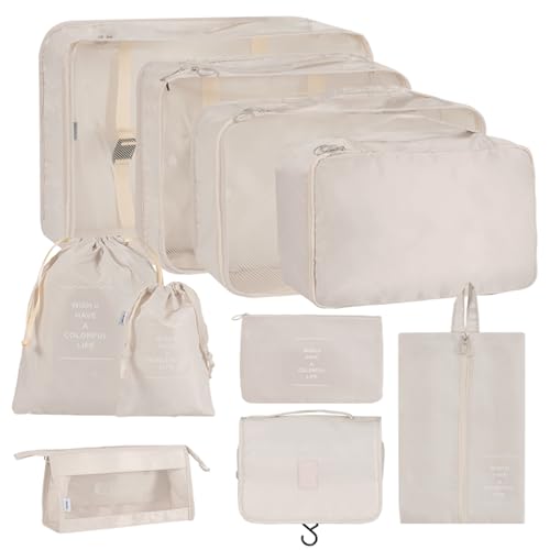 Tking Juego de 10 cubos de equipaje de viaje, bolsa de almacenamiento de viaje, material de poliéster a prueba de salpicaduras, resistente a la suciedad, resistente al desgaste, organizador para