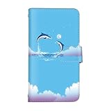 スマ通 Android One (X1) 対応 ケース スマホケース 手帳型 ミラー＆カード収納 スタンド ストラップ穴 携帯 カバー イルカ 月 おしゃれ アンドロイド ワン エックスワン用 (水色) q0004-a0320