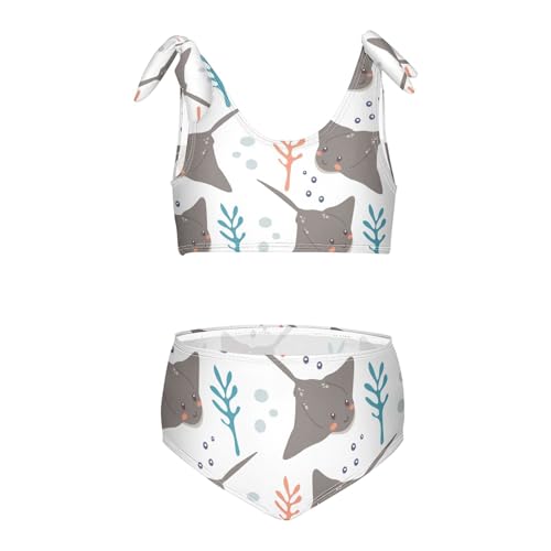 Girls Manta Ray Fishes Pattern Swimsuit Two Pieces Bikini Set Bathing Suits Swimwear Crop Top Swimsuit Set