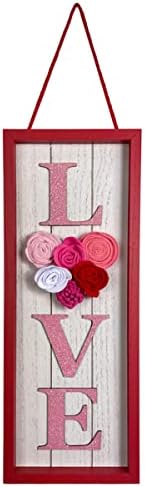 Eternhome Love Sign Valentine’s Day Decorations Cloth Flower Wooden Hanging Pink Loving Décor Vintage Home Sign Rustic Front Door Romantic Gift for Lover
