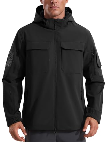 Image of FREE SOLDIER Men's Waterproof Softshell Jacket Fleece Lined Outdoor Jacket Tactical Military Hoodie Windbreaker