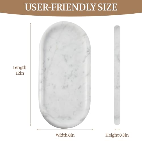 Image of Koville Bianco Carrara Marble Tray, 12 inchx6 inch Decorative Tray for Countertop, Catchall for Perfume, Candles, Jewelry Dish