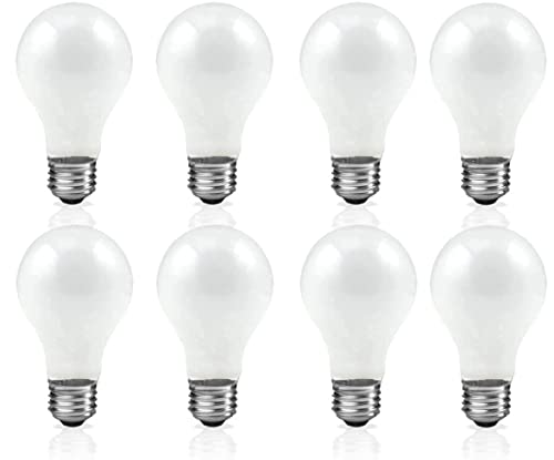 Up To 40% OFF (Pack of 8) Incandescent 100 Watt A19 Light Bulb: Frosted Standard Household E26 Medium Base Rough Service Light Bulbs…