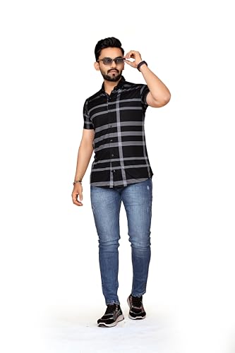 Image of FABRIPPLE Men's Printed Half Sleeve Shirt for Casual Wear | Stylish Geometric Pattern Slim Fit for Men | Summer Trendy Short Sleeve Shirt