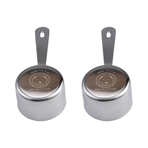 Honey Bear Kitchen 1/4 Cup 60 ml Leave-in Measuring Scoop Cups v2, Polished Stainless Steel (Set of 2) Cover