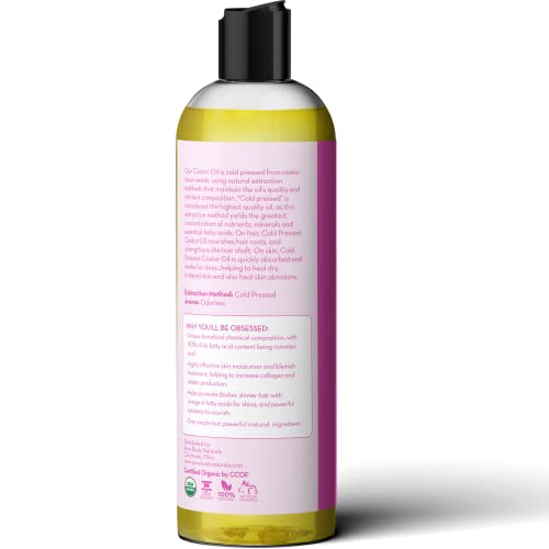 Pure Body Naturals Castor Oil for Face, Hair Growth, Skin, and Body - Cold Pressed Organic Castor Oil Aceite De Ricino Hexane Free Unrefined - 16 fl oz