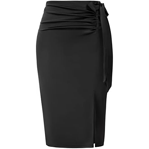 Kate Kasin Ladies Elegant Black Skirt Knee-Length Business Party Summer Skirt High Waist Pencil Skirt Work Skirt Long Spring Office Skirt KK0524S23-02_00L Cover