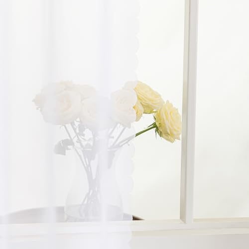 Image of Window Curtains White Sheer Curtains 90 Inches Long 2 Panels Tulle Curtains Window Panels for Bedroom Curtains 2 Panel Sets Rod Pocket Sheer White Curtains for Living Room Kitchen Yard 40 W x 90 L