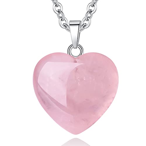 QINJIEJIE Rose Quartz Necklace Healing Crystal Necklaces Heart Love Real Crystals Reiki Energy for Women Mothers Day Gift Christmas Stocking Stuffers for Women