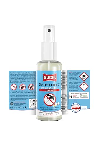 BALLISTOL 26800 Stichfrei Mückenschutz 100ml Spray - Insekten-Spray – 8h Schutz vor Bremsen, Fliegen, Zecken, Moskitos