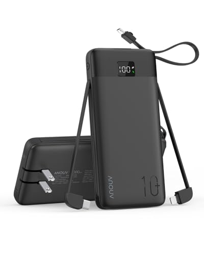 Portable Charger Built-in Cables and AC Wall Plug, 10000mAh...
