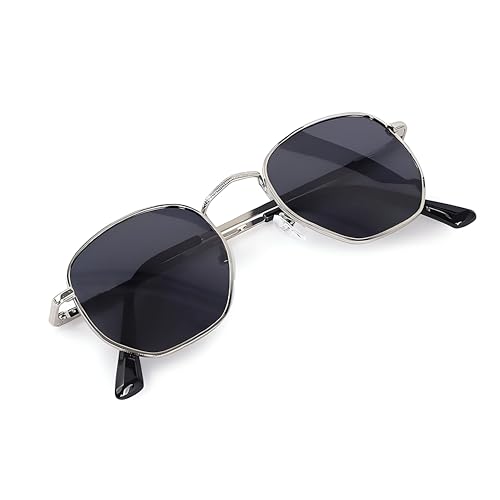 Image of IFLASH Small Octagonal Sunglasses for Women Men Classic Retro Metal Frame Polygon Sun Glasses UV400 Protection Pack of 2