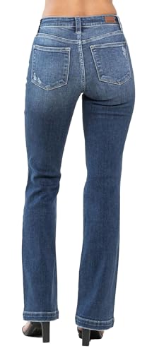 Judy Blue Women's Mid-Rise Handsand and Destroy Bootcut Jeans4