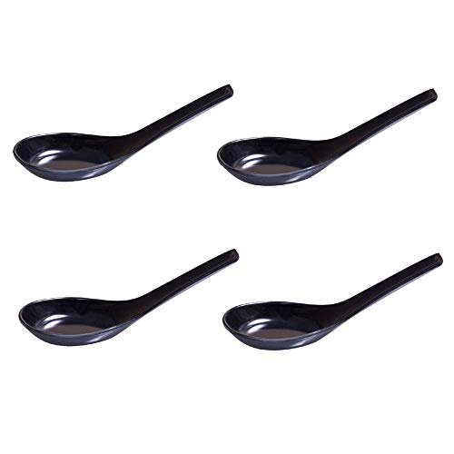 JapanBargain 3192, Set of 4 Soup Spoons Japanese Soup Spoons Chinese Soup Spoons Rice Spoons Pho Spoons Ramen Soup Spoons Wonton Soup Spoons, Black Color