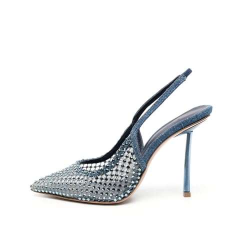Rhinestone Mesh Slingback High Heels Stiletto Pumps Slip on Dress Shoes for Dating Party Working2