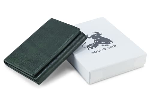 Image of BULL GUARD Leather Trifold Wallets For Men with ID and RFID Blocking Crafted with Buffalo Top Grain Cowhide Premium Leather - Compact, Durable and Secure Everyday Carry in Meadow Green