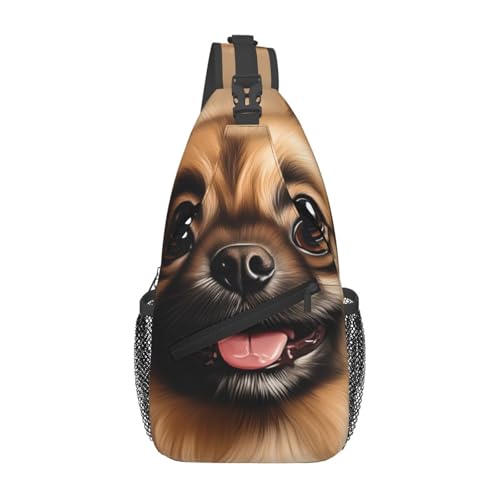 Crossbody Bag Negro estilo Sling, con diseño de perro