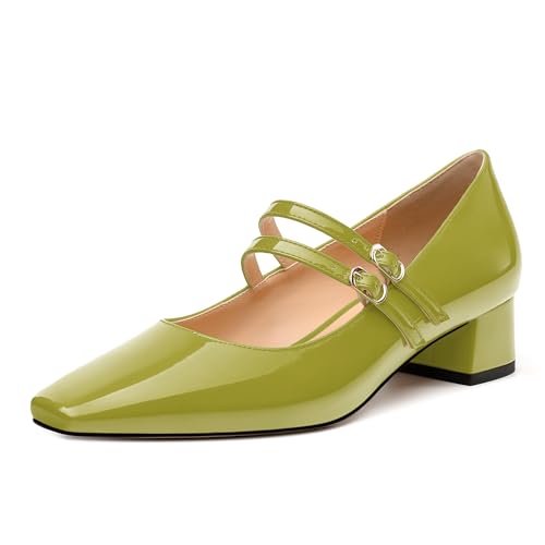 Womens Mary Jane Pumps, Square Toe Low Block Heel Pump Shoes for Women, Daily Comfort Mary Jane Pumps with Two Straps 1.3