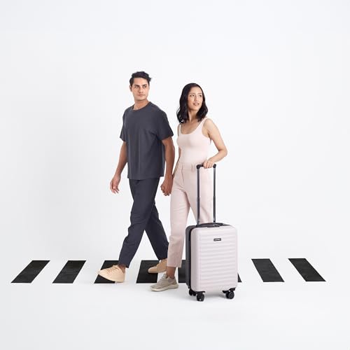 Image of THE ASSEMBLY Hard-Sided Unbreakable Polycarbonate Medium Checkin Carry-On Luggagebag With Spinner Wheels For Travel - Ivory Grey (24 Inches, 60L)