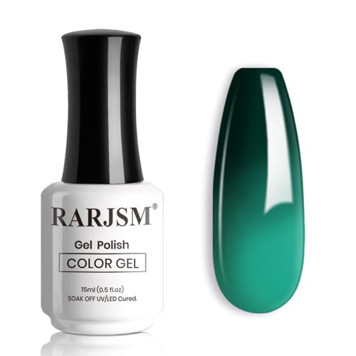 RARJSM 15ML Bright Green to Dark Green Color Changing Gel Nail Polish Soak off UV Varnish Mood Color Changing Gel Polish for Nail Art DIY Salon at Home
