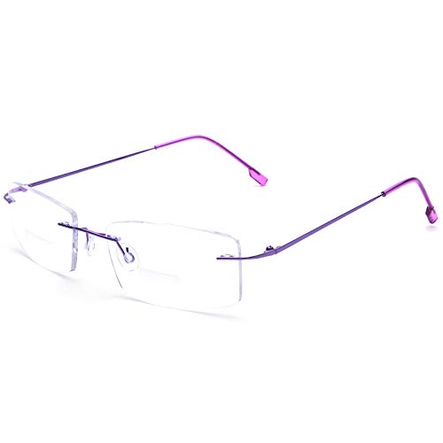 Fuisetaea Rimless Frame Bifocal Reading Glasses Flexible Titanium Alloy +2.50 Lightweight Readers Bifocal Glasses