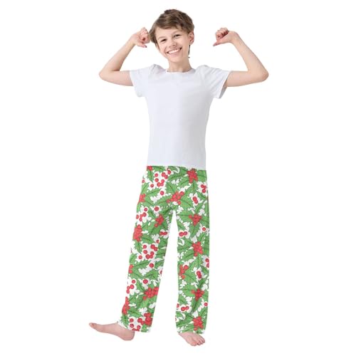 Boys' Pants Holly Berry Leaf Christmas Long Bottoms Jogger Pants Elastic Waist Trousers with Pockets S-XL2