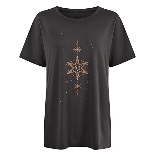 Image of Summer Y2k Tops for Womens, Casual Vintage Short Sleeve T-Shirt, Girls Oversize Loose Round Neck Elastic Tee