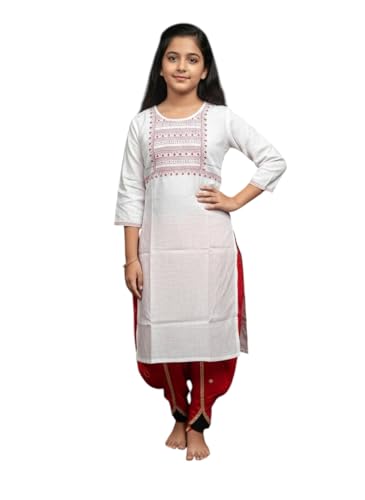 Image of Aarika Girls Ethnic Wear White Colour Tribal Print Cotton Blend Kurti