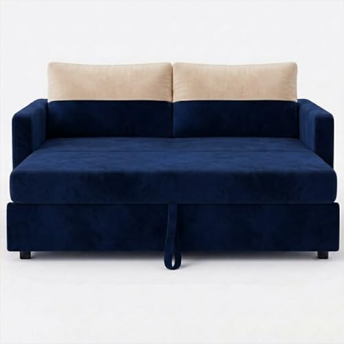 Image of SOCOZI Enrique 2 Seater Sofa Cum Bed | Soft Velvet Suede Fabric | Modern Convertible Design | Plush Comfort Seating for Living Room (Dark Blue)
