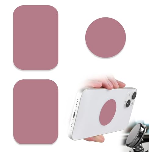 Phone Magnets for Back of Phone, Universal Metal Plates, 2 Rectangular and 2 Round with Adhesive, car Phone Magnets (Pink)