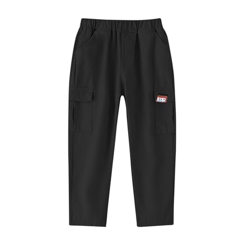 Boys Cargo Pants Trendy Solid Color Elastic Waist Trousers with Multi Pockets Soft Comfy Lounge Sweatpants 3-14Y2