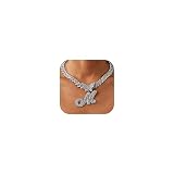 Silver Cuban Link Chain for Women Letter M Necklace Initial Custom Chain Name Necklaces Personalized Necklaces imitation Diamond Iced Out Chains Pendants Bling Necklace Hip Hop Jewelry for Women