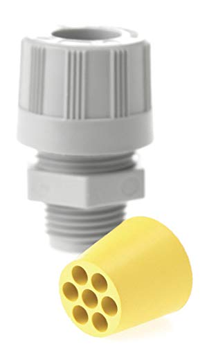 Woodhead 5594-008 Cable Strain Relief Grip, Max-Loc Cord Seal, Specialty Multi-Hole, 1/2" NPT Thread Size, Yellow Grommet Color, 2, 3, 4, 5, 6, or 7 Holes, .187" Cable Diameter