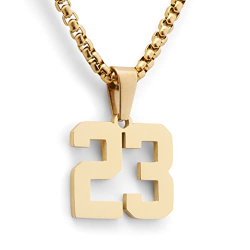 Gold Number Necklace - Jersey Number Pendant for Athletes - Sports Jewelry (23)