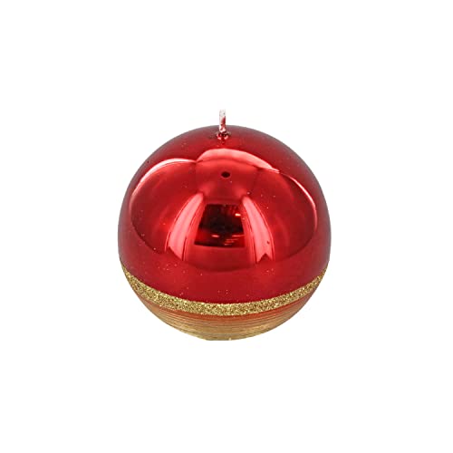 G Decor Red and Gold Two Tone Glitter Glass Effect Reflecting Plain Gloss Pillar Candles (Ball)