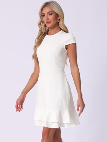 Image of Allegra K Women's Cap Sleeves Round Neck Tiered Ruffled Hem Above Knee Dress