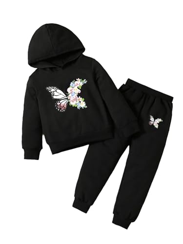 Yihuimin Chándal de dos piezas para niña, sudadera con capucha y pantalones de chándal, ropa deportiva casual, Negro , 92-98