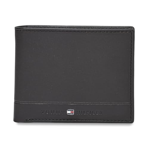 Image of Tommy Hilfiger Men's Leather Wallet Colatina | Solid Brown Bi-Fold with Global Coin Pocket, 4 Card Slots | Stylish Purse for Gents