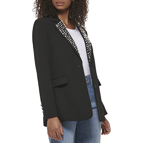 KARL LAGERFELD Women's Pearl Detail Fitted Blazer2