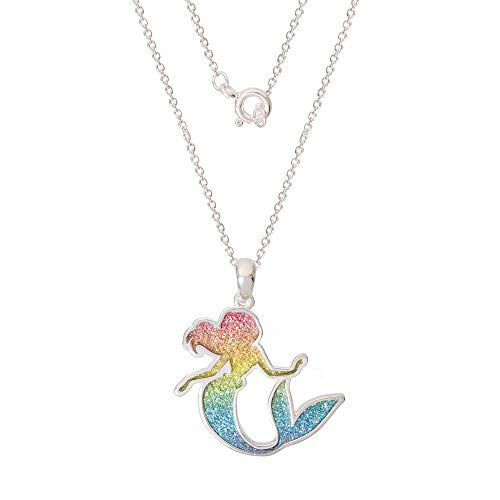 Disney Jewelry For Women, Princess Ariel Rainbow Glitter Pendant Necklace, Silver Plated, 18” #TOP2