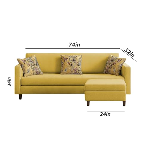Image of Casaliving Premium Lifestyle Fabric 5 Seater L Shape Sofa Set 4 Seater Modern Sofa Set & Ottoman for Living Room (Yellow Color)