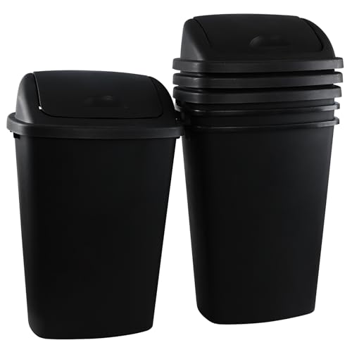 Caneca de basura plástica 13 galones con tapa oscilante, pack 4, negra
