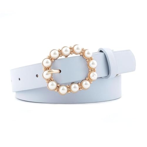COTIM COYIN Pearl Buckle Skinny Leather Belt for Women, Adjustable Pin Buckle Belt, Fashion Belt with Pearl Buckle