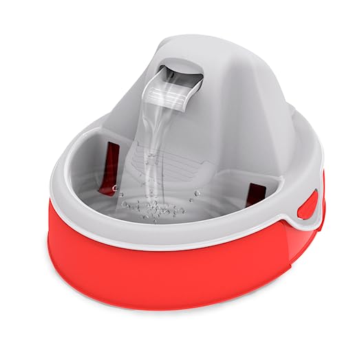 AMICUS - Fonte de Água AQUA FLOW para Pets - Fontes de Água para Gatos e Cães, Bebedouro para Animais de Estimação, Sistema de Drenagem Anti-Pelos, Bivolt - Capacidade Máxima 3,5L - Vermelho e Cinza