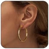 Chunky Hoop Earrings - Sterling Silver Post, Thick Gold Hoops, Hypoallergenic, Lightweight, Large 40/50/60MM