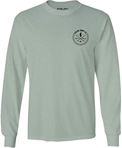 Joe's USA Koloa Surf Men's Looking for Waves Logo Long Sleeve Cotton T-Shirt, Stone Green, Medium