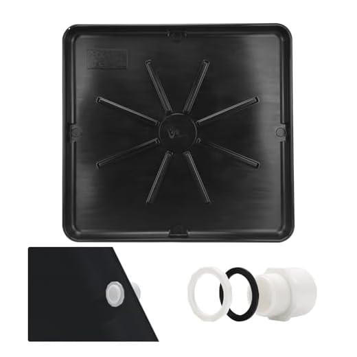 Heavy Durable Plastic Washing Machine Drain Pan Size 30X32 Including 1" Drain Fittings (Black)