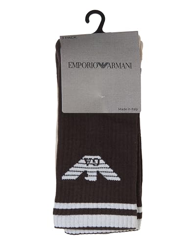 Emporio Armani Intimates Men's 3 Pack Eagle Crew Socks, Chocolate/Fungi/White, One Size4