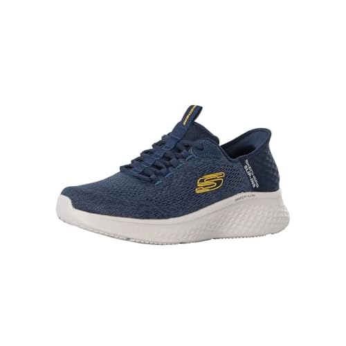 Skechers Skech-Lite Pro, Zapatillas Hombre, Malla Azul Marino con Ribete Amarillo, 42 EU
